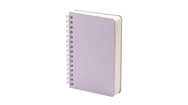 Pastel purple spiral notebook, lilac hardcover journal for writing. Minimalist wire-bound notepad for office and school supplies. isolated PNG with Transparent Background