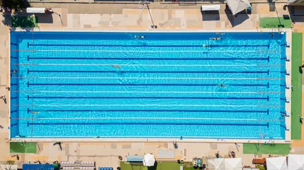 Aerial Top-Down View of Outdoor Olympic Swimming Pool with Lanes, Burgas © sandsun
