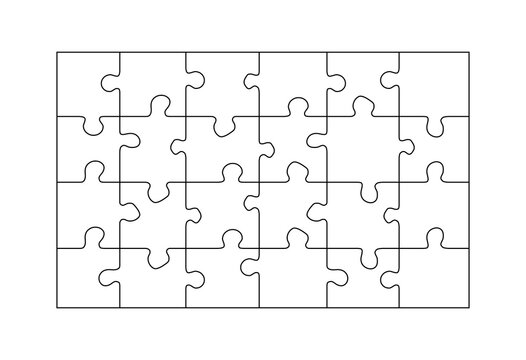Jigsaw puzzle blank template. Cutting lines grid design for small jigsaw puzzle. Transparent PNG illustration.