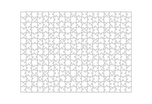Jigsaw puzzle blank template. Cutting lines grid design for 300 pieces jigsaw puzzle. Transparent PNG illustration.