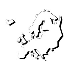 Europe map outline - continent shape sharp polygonal geometric style map. Transparent PNG illustration. © Tupungato
