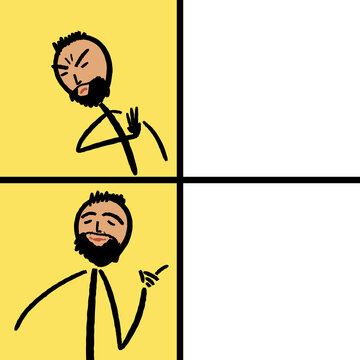 Reaction meme blank template with negative and positive reaction. Funny comic meme with blank space for editing. Transparent PNG graphic.