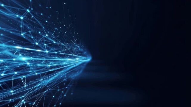 Abstract digital network representing data flow and connectivity with glowing blue nodes and lines. ..Created with Generative AI, not depicting real subjects.