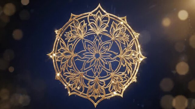 Golden Islamic Geometric Mandala Ornament on Deep Blue Background