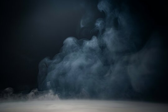 Heavy White Smoke Cloud Rolling Across Dark Studio Floor