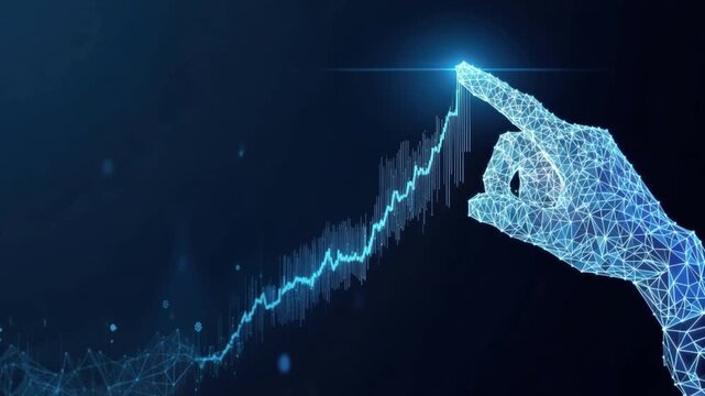 A futuristic digital hand interacts with a glowing line graph, symbolizing technological advancement and data analysis. ..Created with Generative AI, not depicting real subjects.