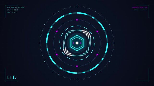 Futuristic AI Neural Core With Rotating Orbital Data Rings Digital Motion Illustration