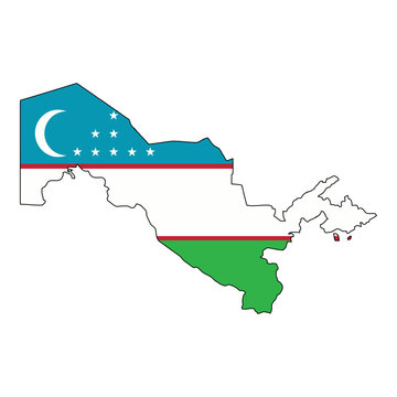 Uzbekistan Map Flag Vector Silhouette Crescent Moon and Stars Symbol