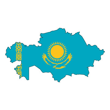 Kazakhstan Map Flag Vector Silhouette Steppe Eagle and Sun Symbol