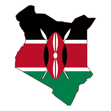 Kenya Map Flag Vector Silhouette Maasai Shield and Spears Symbol