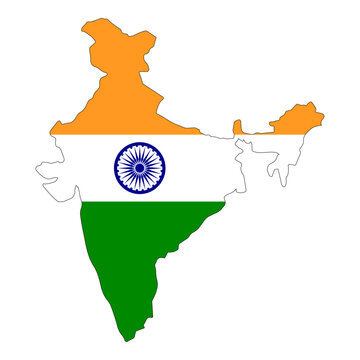 India Map Flag Vector Silhouette Ashoka Chakra National Symbol