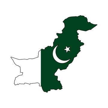 Pakistan Map Flag Vector Silhouette Pakistani Crescent Moon and Star Symbol