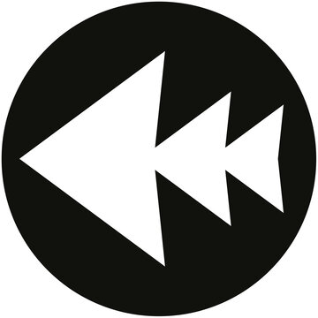 White triple fast rewind left arrows icon on black circular background transparent PNG