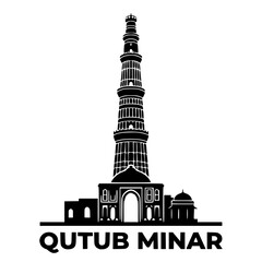 Obraz premium Black silhouette vector illustration of Qutub Minar tower in Delhi