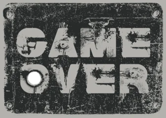 Game Over Grunge Typography Poster with Skull, Eye and Feather for T-Shirts, Streetwear, Gaming and Urban Design © paseven