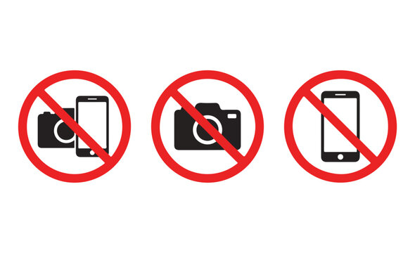 Prohibition signs for no smoking, no and no recording