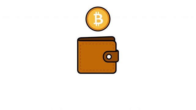 Brown leather wallet with floating Bitcoin coin for cryptocurrency and fintech presentations