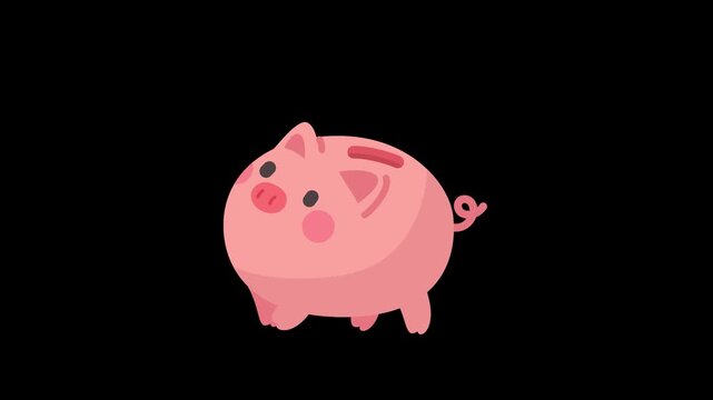 Simple illustration of a charming pink piggy bank accepting a golden coin, representing financial planning and security.