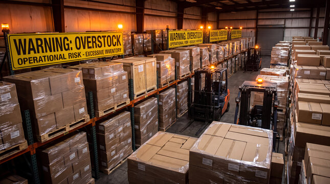 Warehouse Overstock Inventory Boxes Forklift Storage Pallet Packaging Logistics Supply Distribution Shipping Industrial Stock