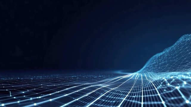 Abstract digital landscape with glowing lines forming a futuristic grid and undulating terrain, symbolizing technology and data flow. ..Created with Generative AI, not depicting real subjects.