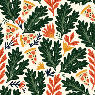 Seamless arugula pizza pattern for fabric and home decor projects