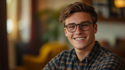 Fototapeta premium Smiling Young Man in Cozy Home Setting