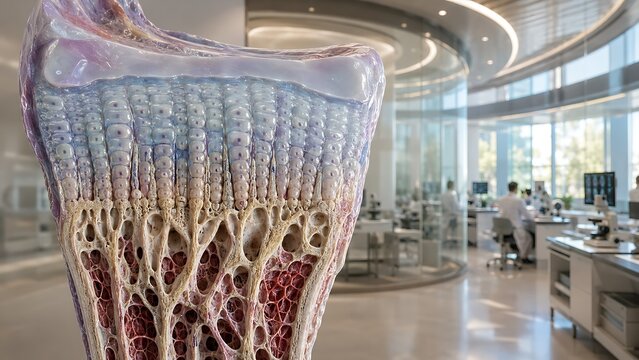 Detailed intestinal tissue layers showing villi and microscopic cellular structure