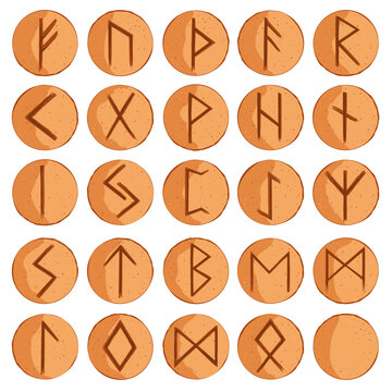 Elder Futhark Viking Rune Cookies Set. Festive pastry with carved runic symbols, divination cookies collection. Vector isolated illustration