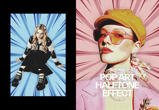 Vertical Pop Art Halftone Photo Effect For Poster And Print Design