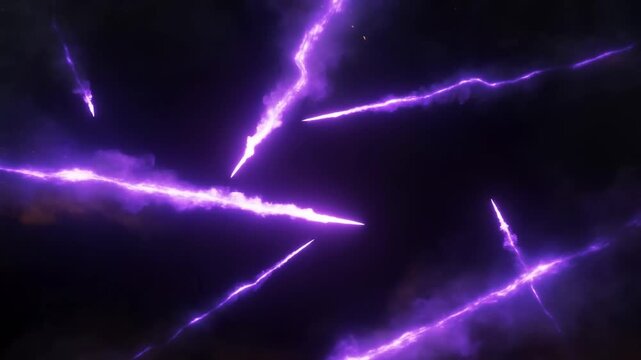 Purple lightninglike energy streaks glowing across a dark smoky abstract background