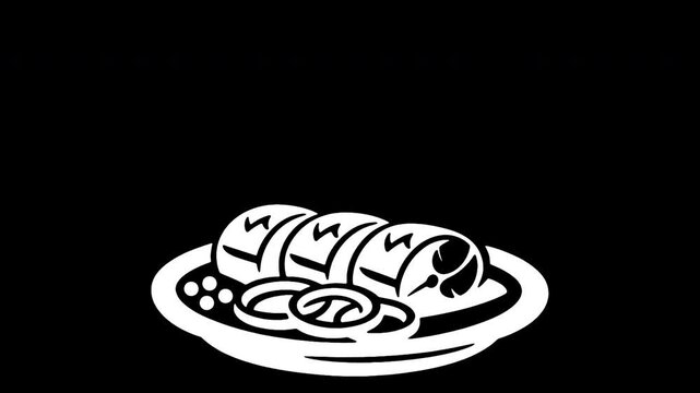 Sliced herring with onions on a plate animation