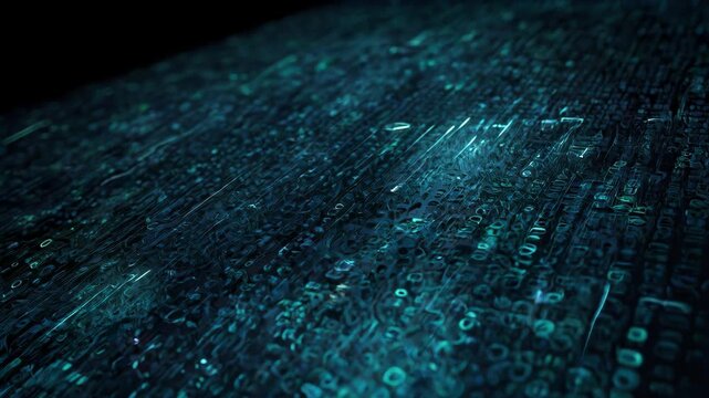 Teal Digital Code Texture with Glowing Cyan Symbol Patterns for Futuristic Technology Backgrounds