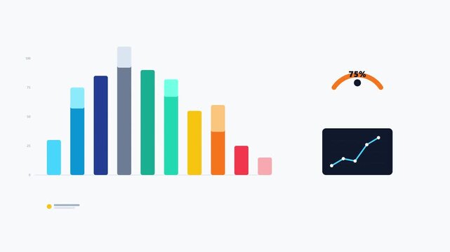 Colorful data analytics dashboard with progress charts