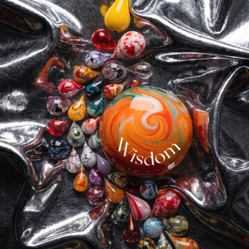 Flat lay of a collection of perfectly formed smooth marbles showcasing wisdom and high fidelity v2-6x