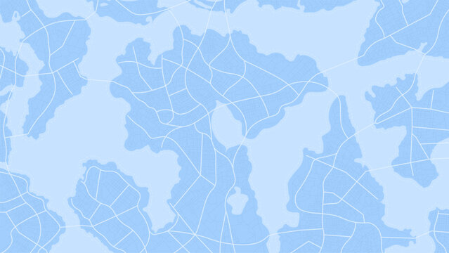 White street grid across coastal city and irregular pale water channels, forming a calm coastal map texture.