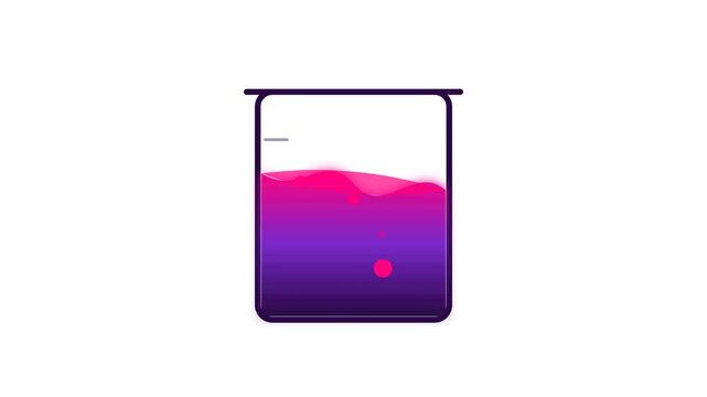 Abstract animated chemical vessel with morphing liquid gradient representing a scientific reaction process in high resolution digital motion