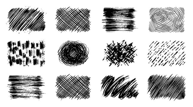 Hand Drawn Pencil Scribbles and Hatching Strokes Vector Texture Set