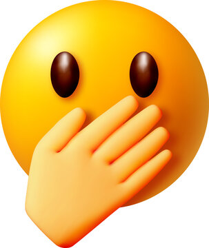 3d emoji covering mouth with hand.