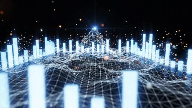 Digital data visualization glowing abstract network graph with light particles