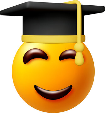 Smiling emoji face with graduation cap 3d