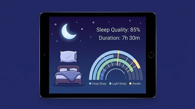 Sleep quality tracking mobile application on tablet.