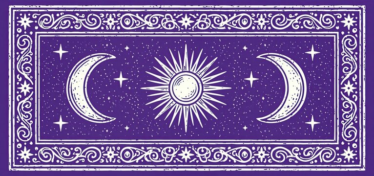 Mystical tarot card showcasing a glowing sun and moon on a rich purple background for spiritual themes.