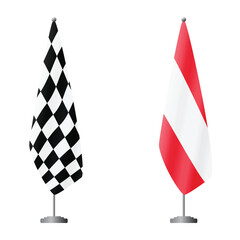 Fototapeta premium Checkered and Austria flags on flagpoles for official ceremonies and meetings, transparent background vector