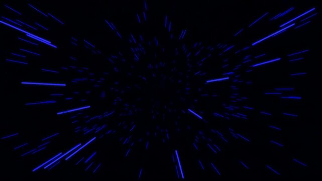 Abstract background with blue light streaks moving fast through dark space.