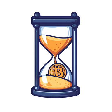 Bitcoin coin inside an hourglass with flowing golden sand, cryptocurrency investment timing, scarcity and market countdown on a transparent background