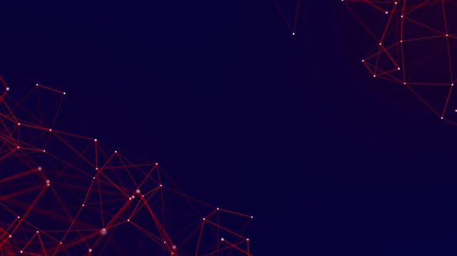 Red Network Connection on Dark Blue Border Frame Slow Animation, Abstract Technology Data Node Blank Social Media Motion Background