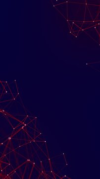 Red Network Connection on Dark Blue Border Frame Slow Animation, Abstract Technology Data Node Blank Vertical Social Media Motion Background