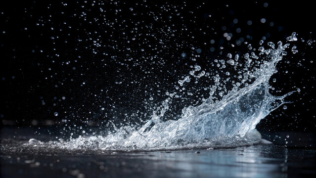 White particles scattered across a dark background with a bright light source abstract black