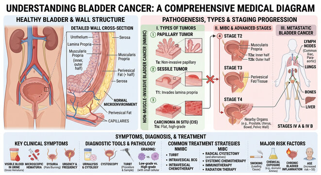 Cross-Section of the Urinary Bladder Showing Tumor Layers and Cancer Stages