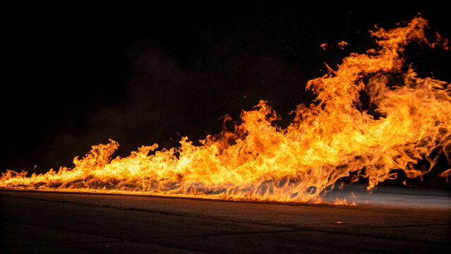 Vibrant Blaze on Dark Background with Concrete Floor Element